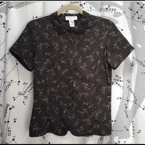 Vintage black floral Peter pan collar blouse